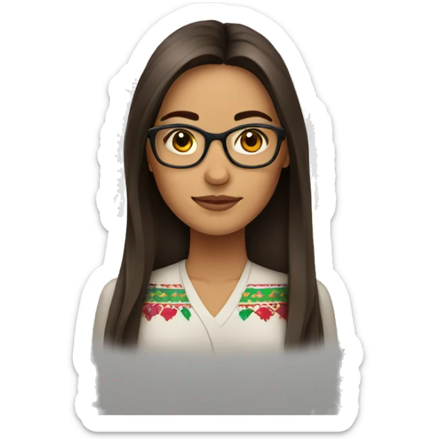 Mexican Woman with glasses and straight long brown hair  sticker