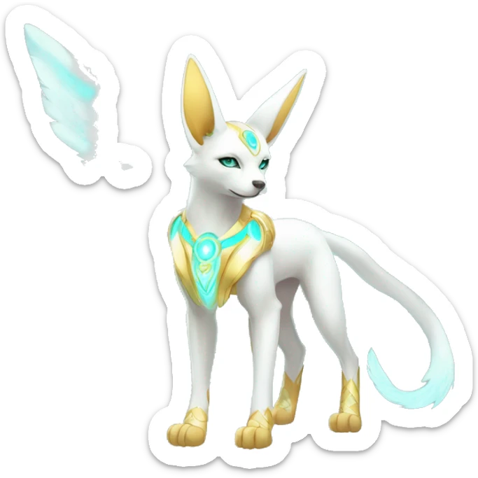Shiny White Angelic Godly Ethereal Majestic Electric Albino Umbreon. cyan eyes and cyan markings. Golden Anubis-rings. full body sticker