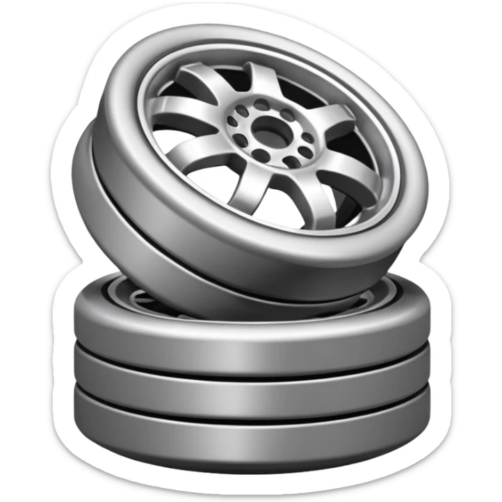 Emoji icon of a set of custom alloy wheels stacked together sticker