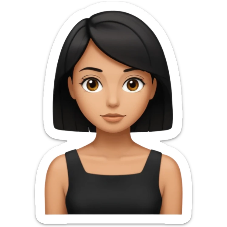 black short shoulder length hair tanned woman, black dress girly things sticker