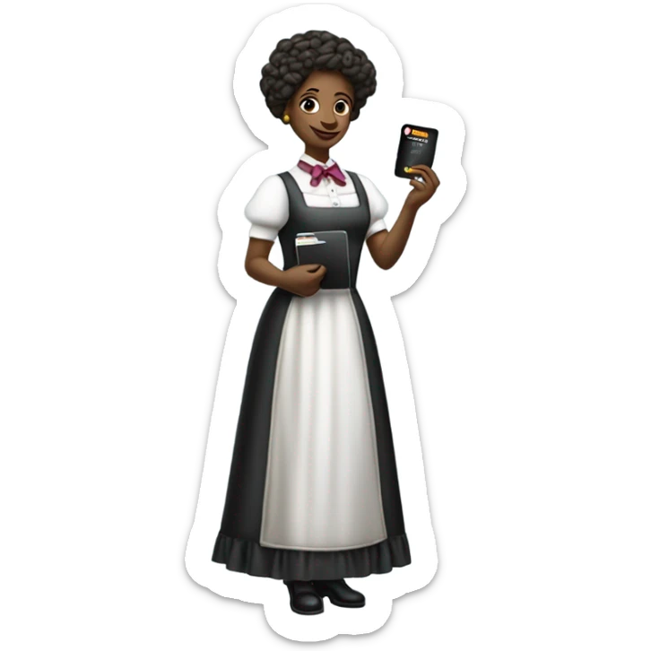 galora waitress galora in Victorian dress elegant, full body, holding big credit card sticker