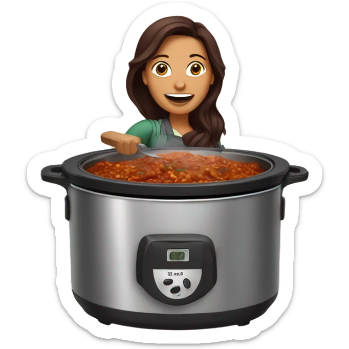 Dark red hair Mexican woman cooking Birria in a crock pot sticker
