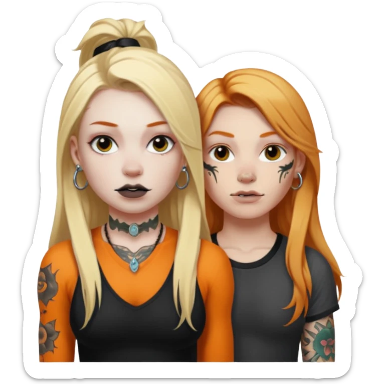 girl with long blonde hair, black tattoos and a septum piercing next to an athletic ginger girl with tattoos and a septum piercing sticker