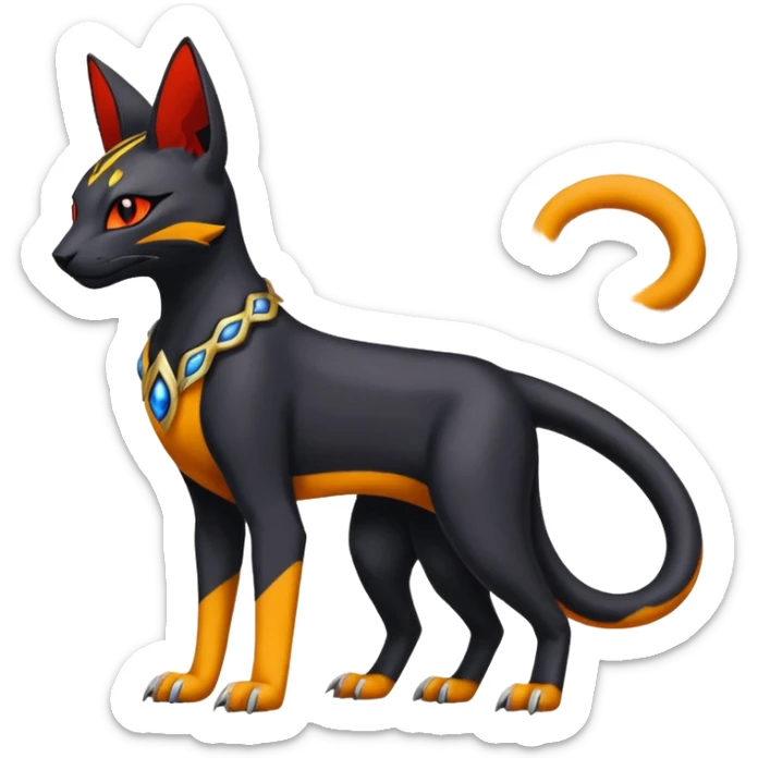 Colorful orange red black yellow Bastet-Salandit-Umbreon-Gatomon-Vernid-Protogen-Digimon-Fakémon-Pokémon-creature  (full body) sticker