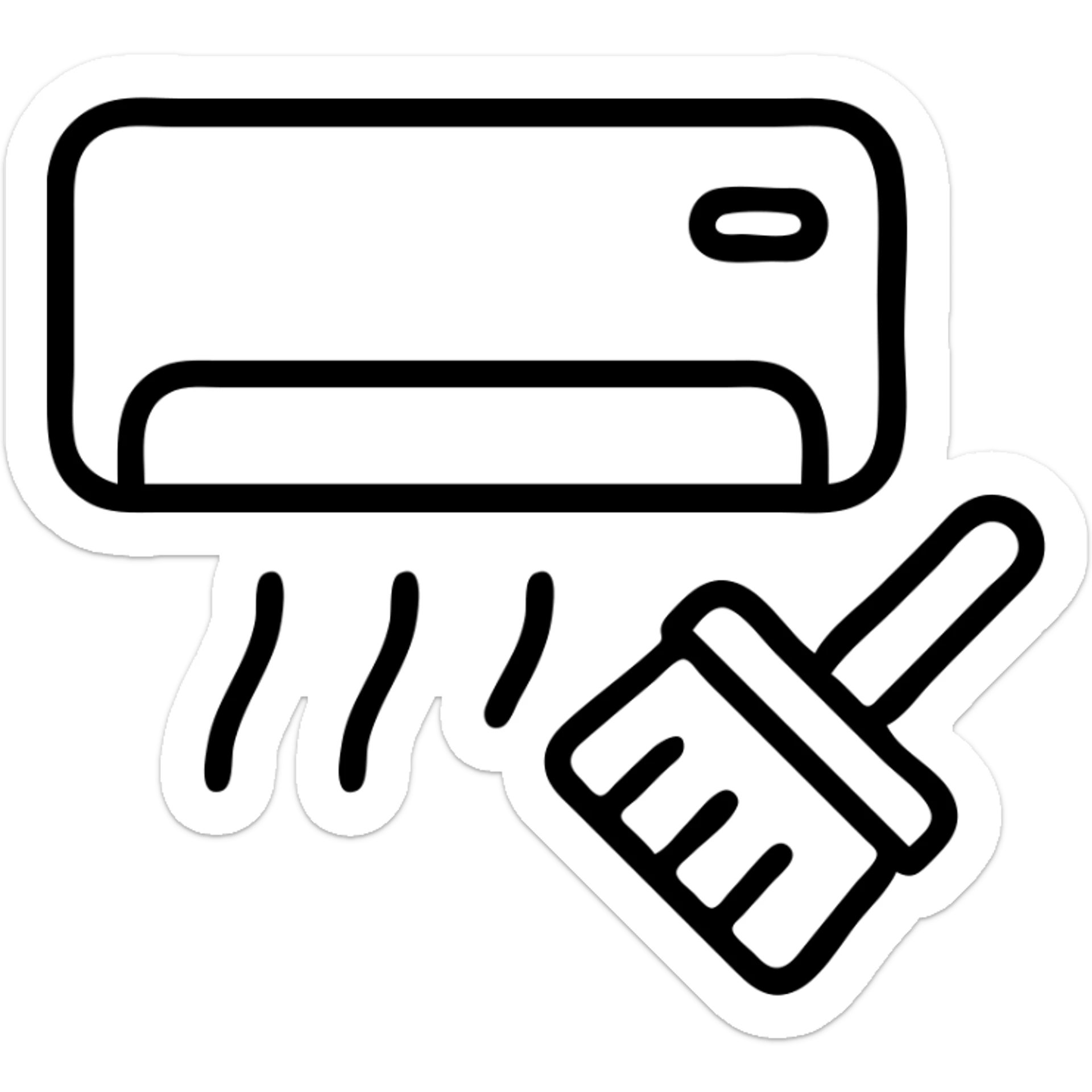 outlined icon of air conditioning cleaning with an AC unit and a cleaning brush sticker