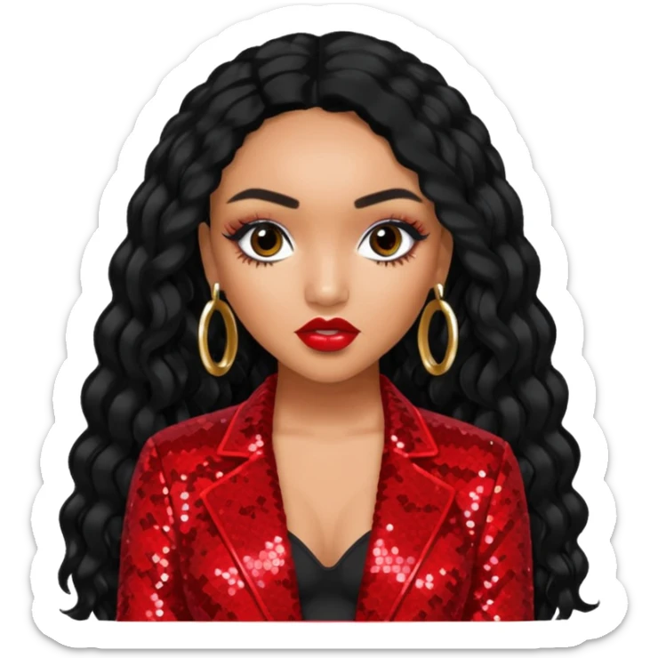 Leigh-Anne Pinnock from Little Mix with long black hair, red sequin outfit sticker