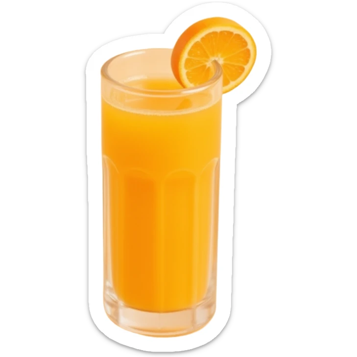 a shiny glass of orange juice, skeuomorphism style sticker