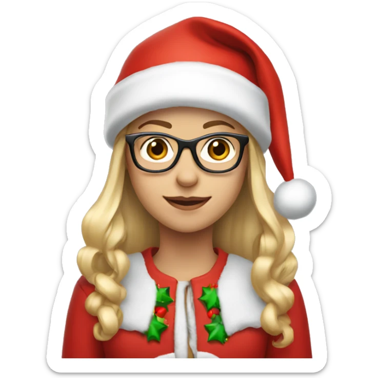 girl wearing Christmas clothes, with long blonde hair, glasses and red santa hat  sticker