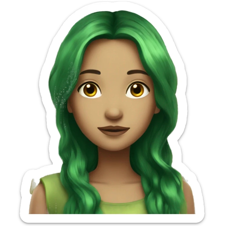 Beautiful, fairy, gold, dark green, green, long hair, big wings sticker