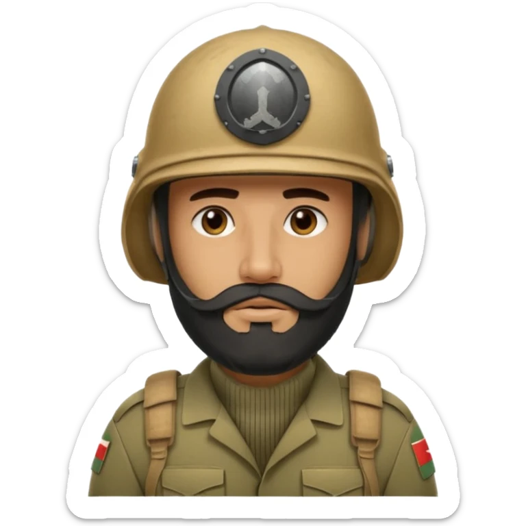 VERY TIRED, swarthy, Iraqi soldier in a casque, casque without insignia, with a beard sticker