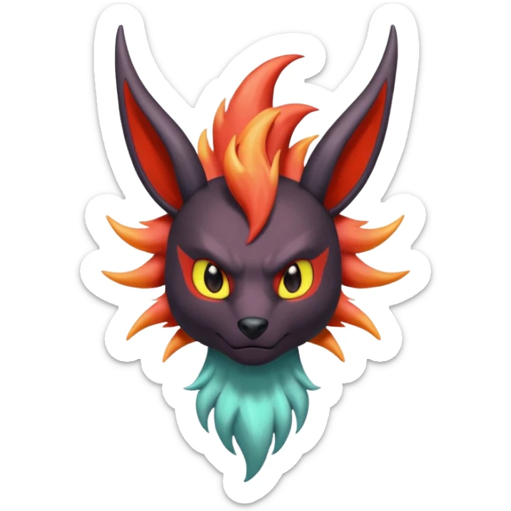 Pastel iridescent exotic colorful Darkrai-Scizor-Flareon-fusion with fiery horns and a Mohawk  sticker