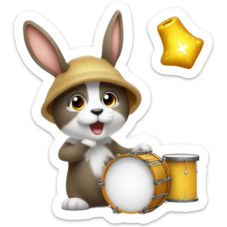 Ein Kaninchen das die Zunge rausstreckt im Cartoon Stil mit Glitzer drum herum sticker