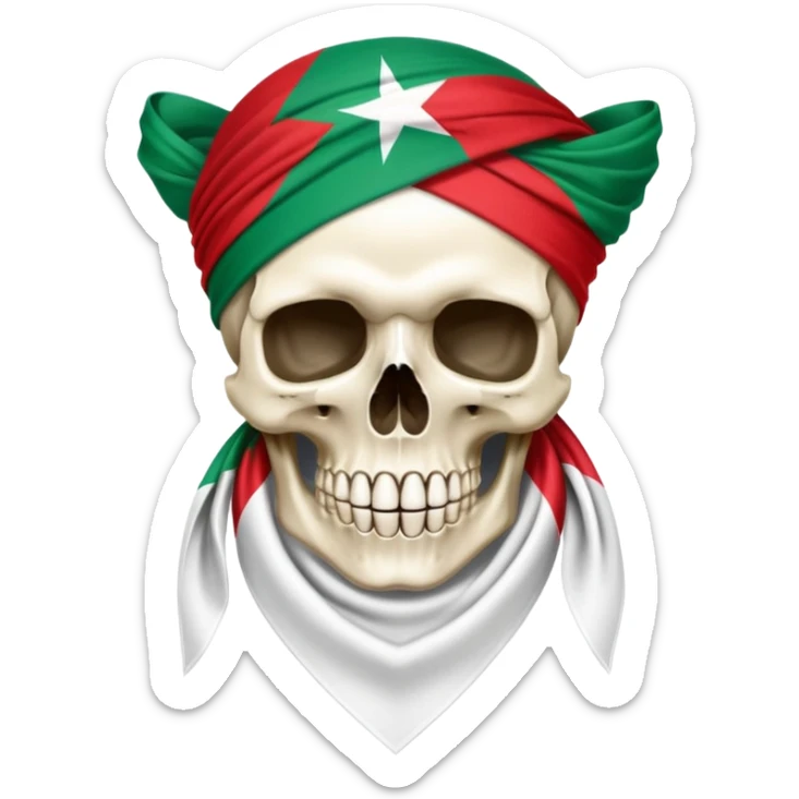 Un. Crâne de squelette qui porte un bandana drapeau de l’Algérie. sticker