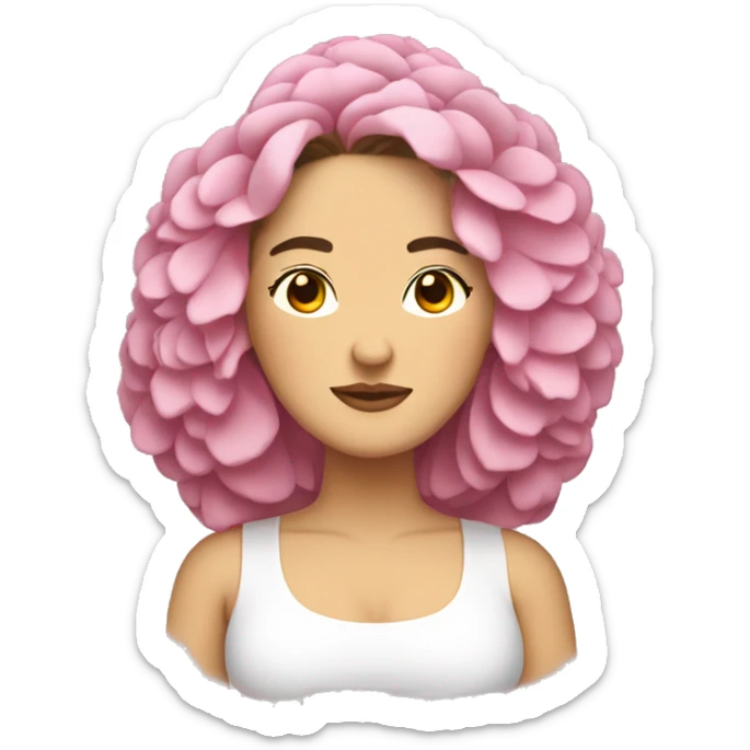 Peonies around head of a white Spanish brunette long hair chubby woman sticker