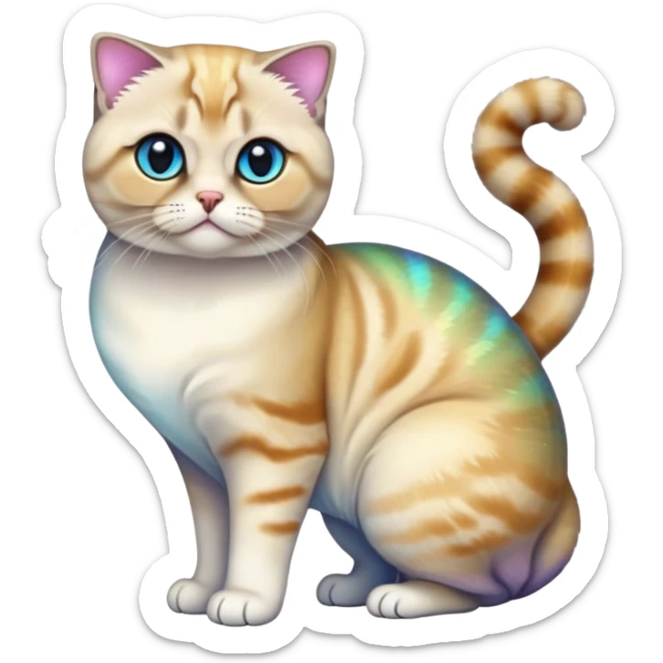 Colorful exotic iridescent tropical shiny Fantasy-Siamese-Scottish-Fold-feline-Fakémon-feline-hybrid (full body) sticker