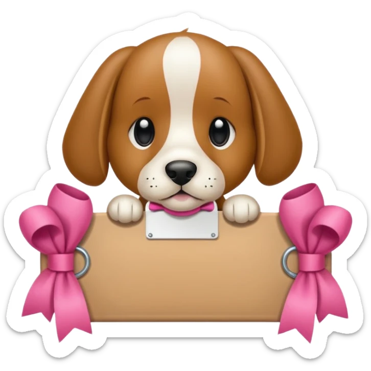 Un cane con un fiocco rosa in testa che tiene sulle zampe un cartello con scritto : “condividi il canale!” sticker