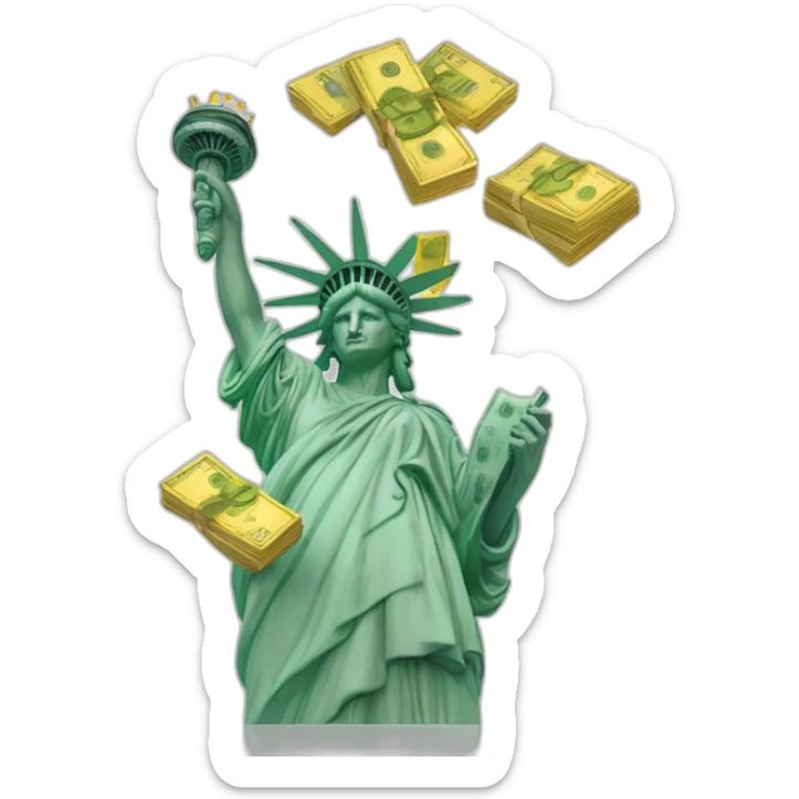 statue of liberty with cash and gold around with money in the hand sticker