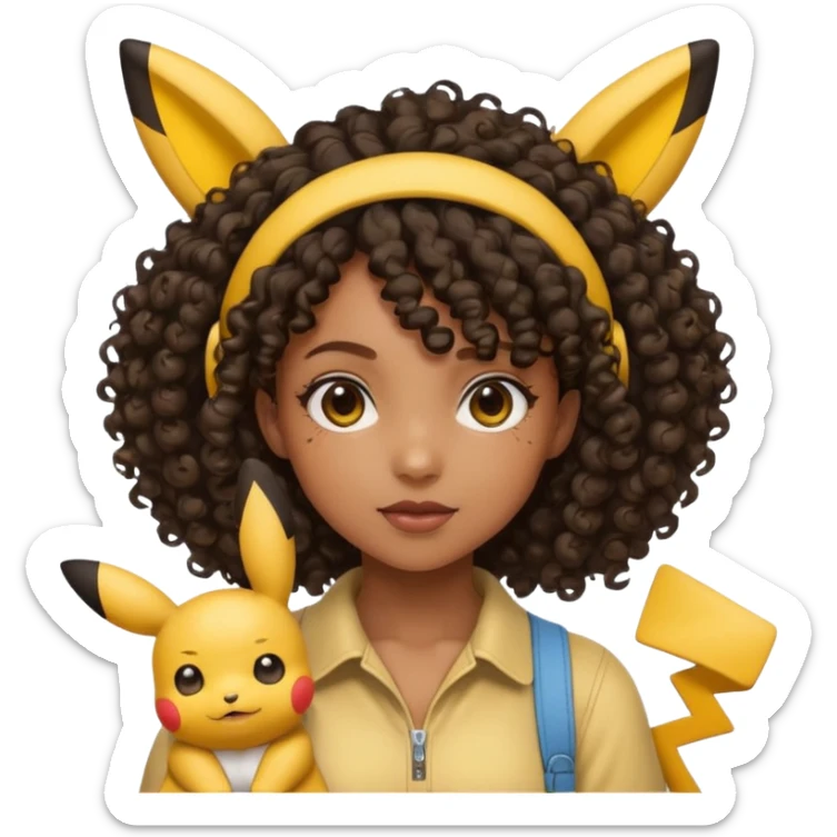 Black girl with curly hair and pikachu ears  sticker