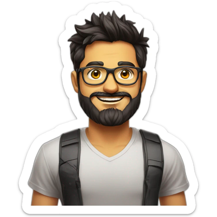 indian guy, 100kg, fair, 25 year old, beard like Virat kohli, t-shirt of Chennai super kings, glasses like Tony stark sticker