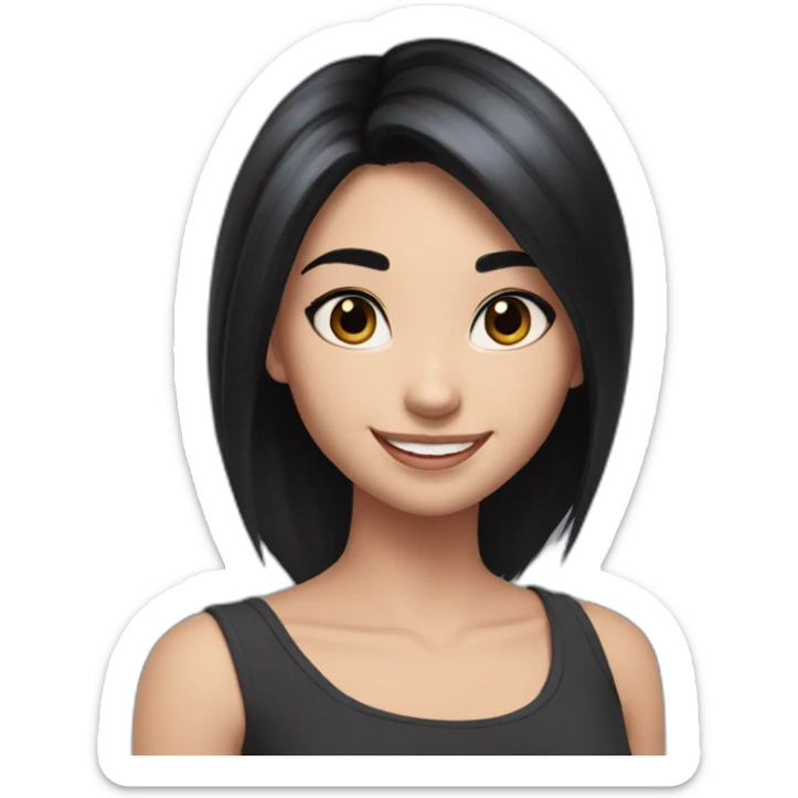 white skin and black straight hair and black eyes  Disney smile girl sticker