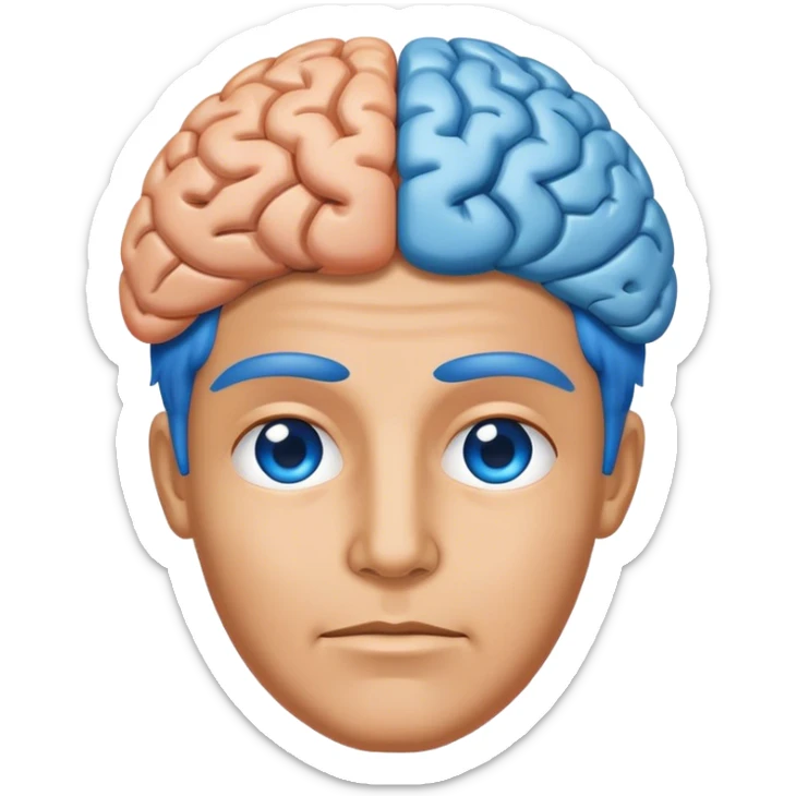 All blue adult person face emoji with a brain for hair sticker