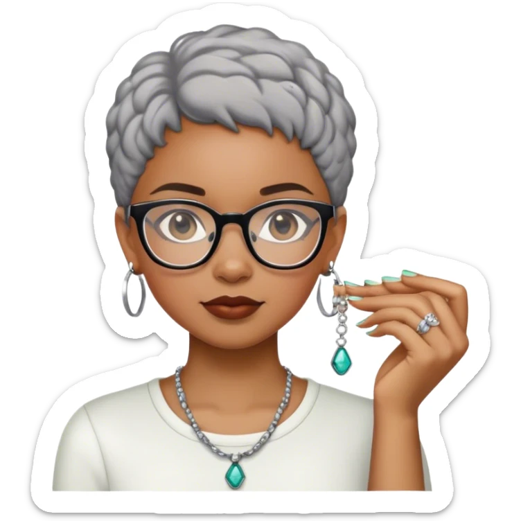 Light skinned Black girl with glasses short natural gray haircut making jewelry  sticker