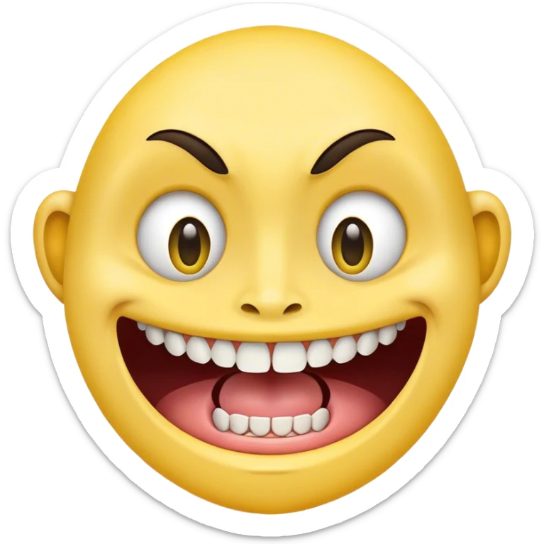 A yellow face with simple, open eyes and a flat, two big teeth sticking out of mouth sticker