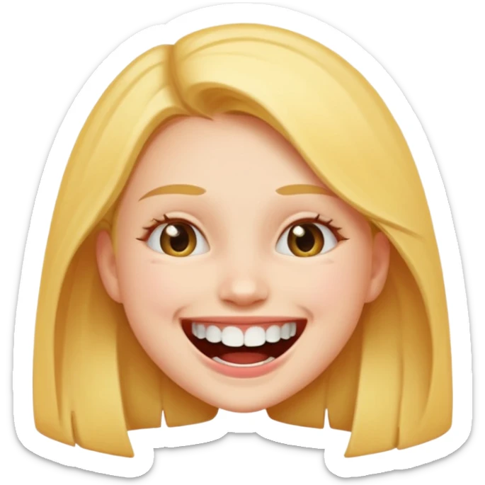 Laughing emoji of a girl and gap between central incisor teeth sticker