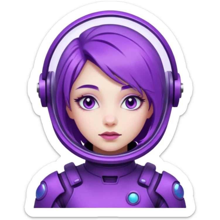 Girl with purple hair and purple eyes in purple futuristic spacesuit  sticker