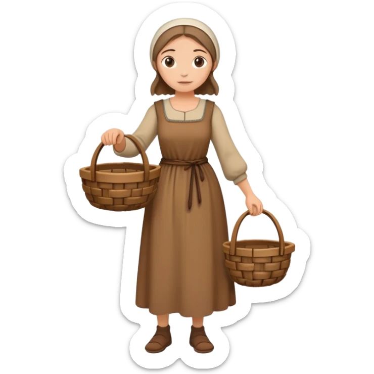 Full body of female medieval peasant in simple dress carrying basket sticker