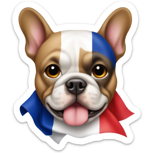 A French bull dog with a French flag sticker