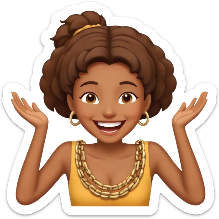 Brown skin girl holding her neck with bother hands and laughing sticker