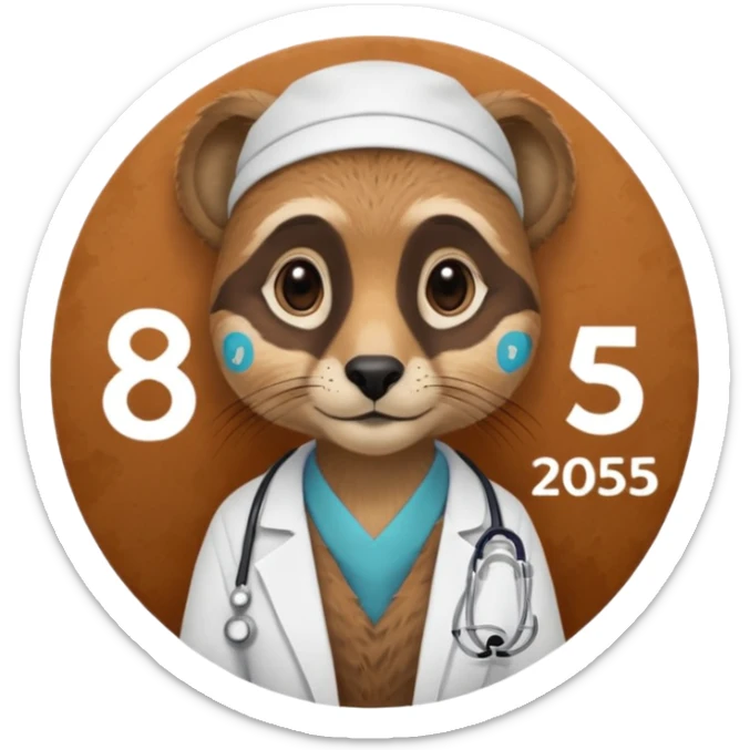 Suricate médecin avec écris "805" et "promo 2025-2030" avec un cercle rond au fond sticker
