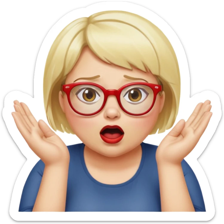 emoji Une femme blonde , cheveux court, en leger surpoid, avec des lunnettes avec des monture rouge, qui cri avec les main de chaque coté de la bouche sticker