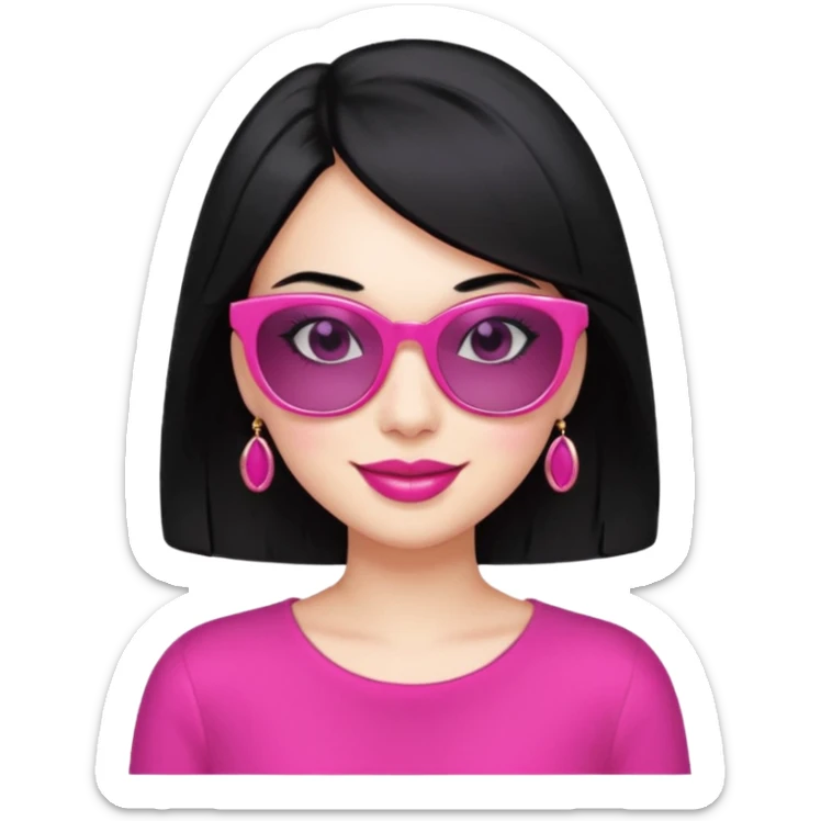 pink girl with black hair and wealth with sunglass on top; irreristable  smile sticker