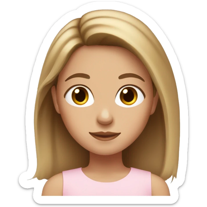 A girl with hazel eyes brown hair with blonde highlights wearing a light pink top sticker