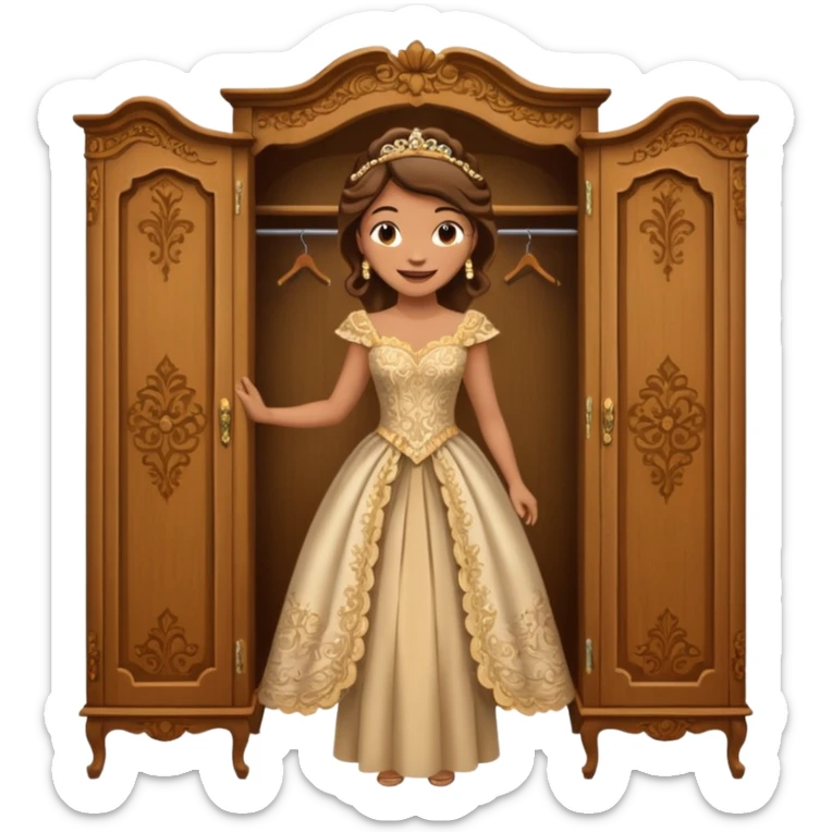 The characters in the fairy tale "Beauty and the Beast" are transformed into a wardrobe lady by magic sticker
