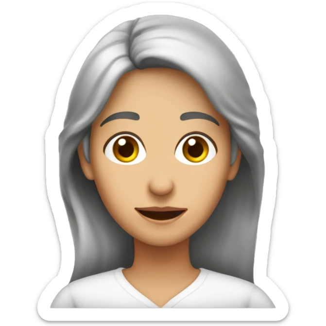 Mujer 59 años española,  melena larga canosa sal y pimienta. Ojos pequeños  un poco  juntos marrones claros, mofletes sticker