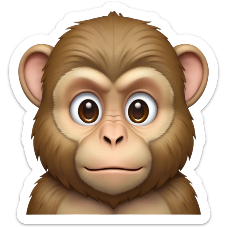 Cinematic Noble Macaque Portrait Emoji, Poised and regal, with a smart, agile build and expressive, deep-set eyes, adorned with soft, detailed fur and a dignified expression, Simplified yet sharp and sophisticated features, highly detailed, glowing with a soft, natural radiance, high shine, intelligent and commanding, stylized with an air of primate nobility, focused and alert, soft glowing outline, capturing the essence of a watchful and confident guardian that appears ready to leap out of the screen with effortless authority! sticker