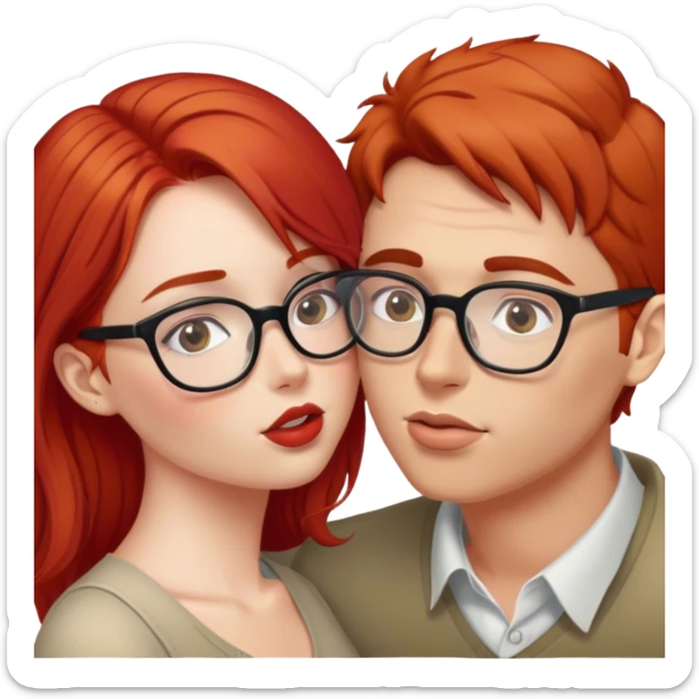 RED HAIR GIRL AND GUY WITH GLASSES KISS sticker