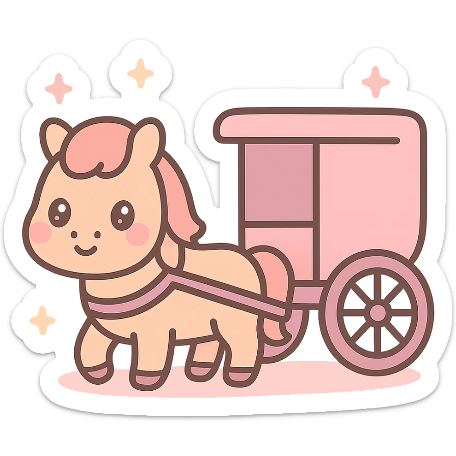 Amish horse and buggy, kawaii style, emoji aesthetic, cute and simple, soft pink color palette, no text sticker
