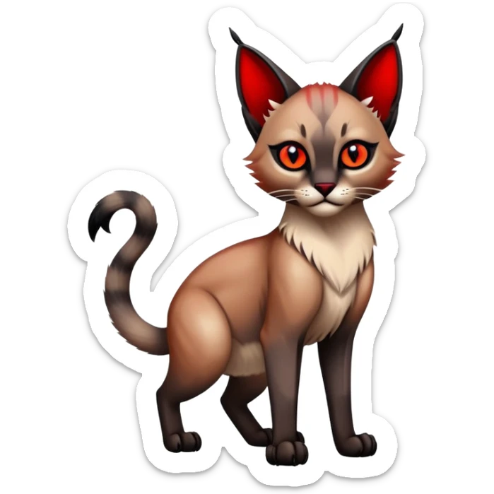 Gothic exotic Red and black and edgy and cute shiny Fantasy-Siamese-Bobcat-Caracal-Lykoi-feline-Fakémon-feline-hybrid (full body) sticker