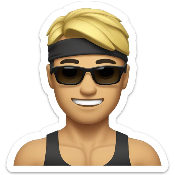 muscular asian personal trainer golden hair with sunglasses sticker