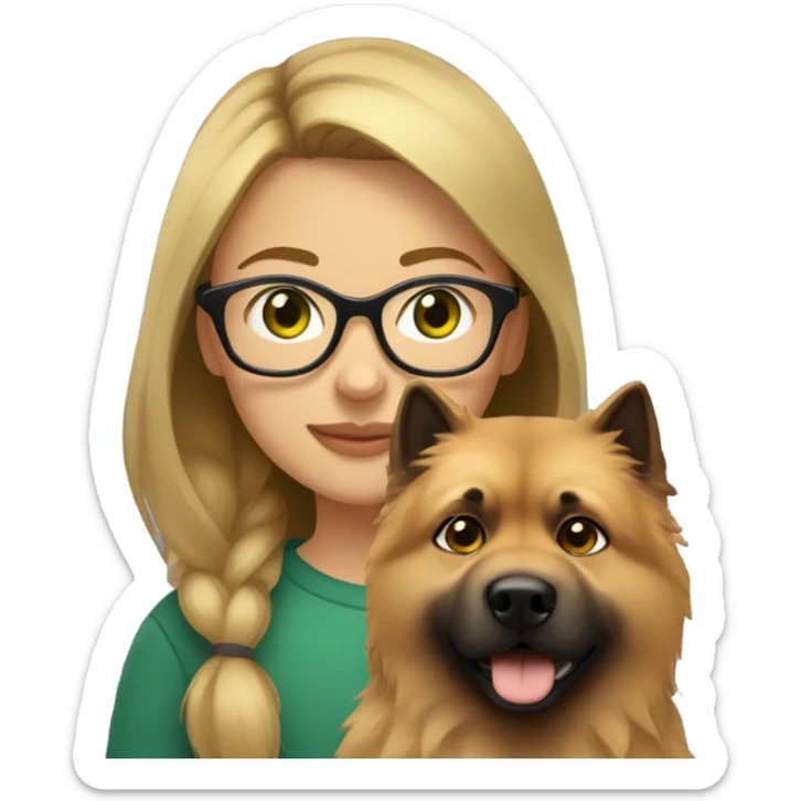 Brown light hair Girl aux Green eyes with glasses Green eyes and eurasier dog  sticker