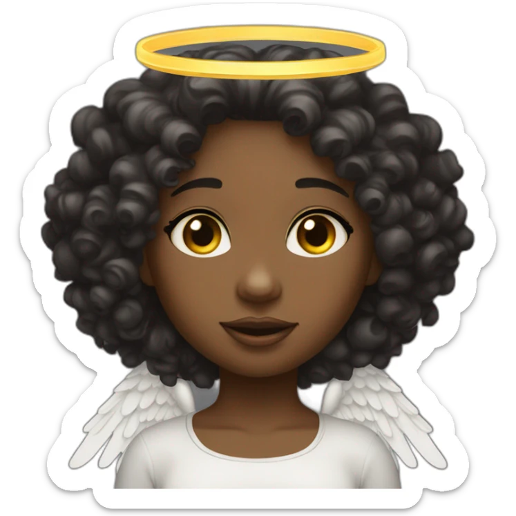 curly headed black girl with halo above her head and angel wings sticker