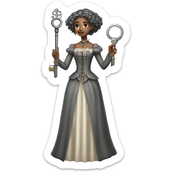 elf gray woman login holding a big key in victorian dress, full body sticker
