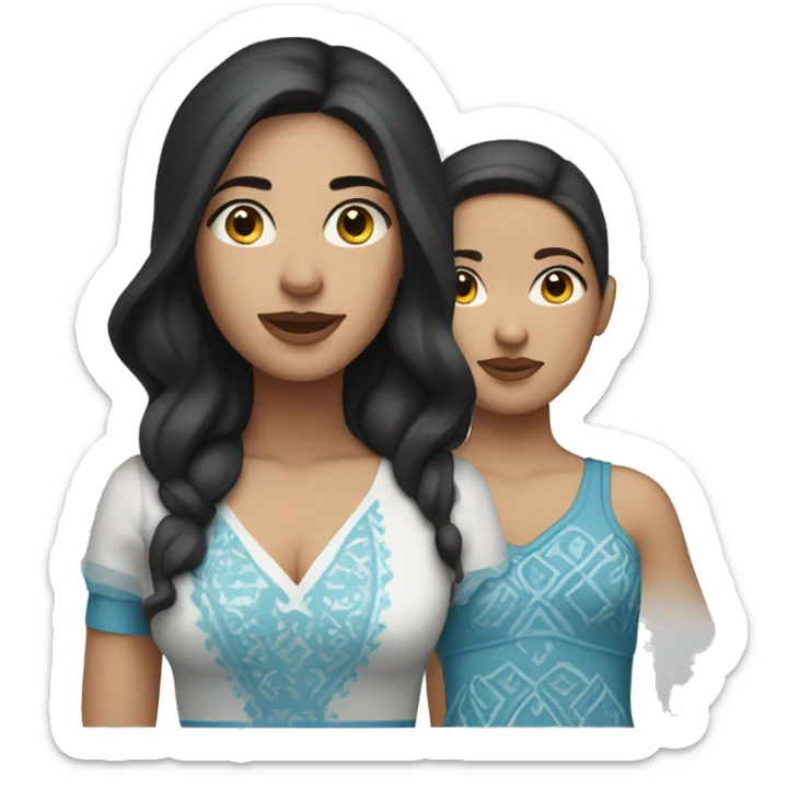 Woman with dark hair and white skin and blue morrocan dress sticker