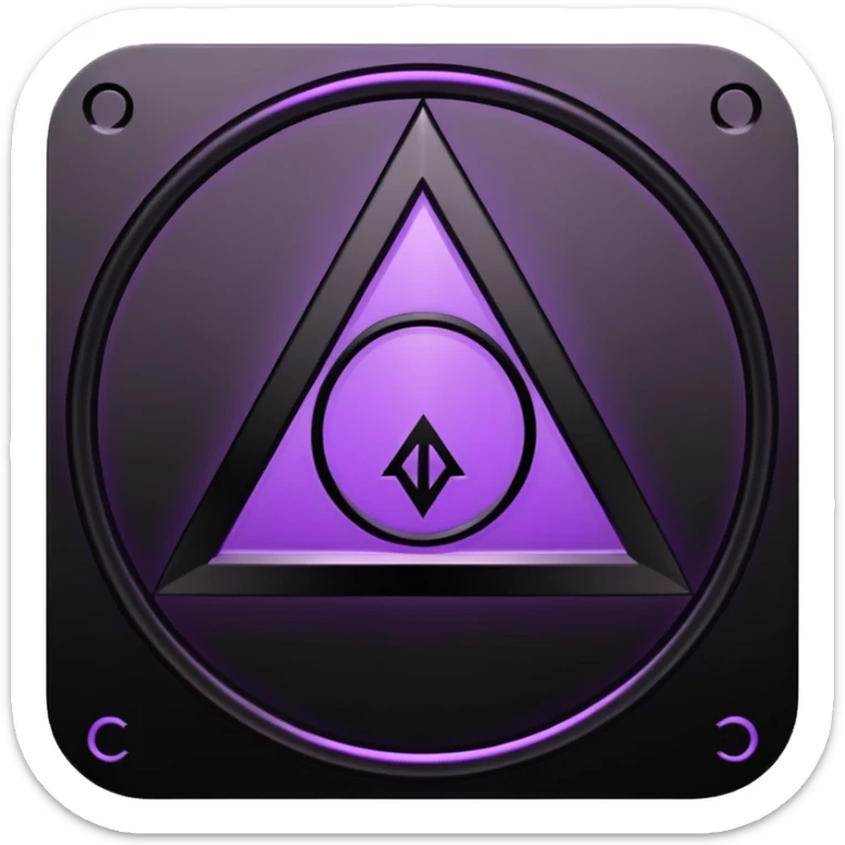 Emoji, dark futuristic occult sigil, symmetrical geometric shape, black metal with faint violet glow, gothic cyber aesthetic, minimal flat design, sharp edges, centered, transparent background sticker