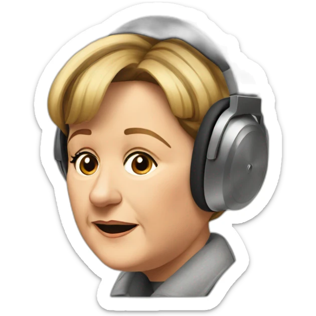 Angela Merkel listening to loud music on her headphones sticker