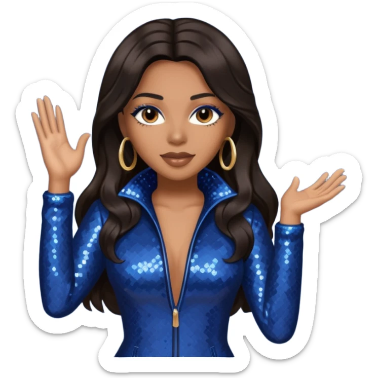 Monica, R&B Singer with long dark brown hair, dark blue sequin outfit sticker